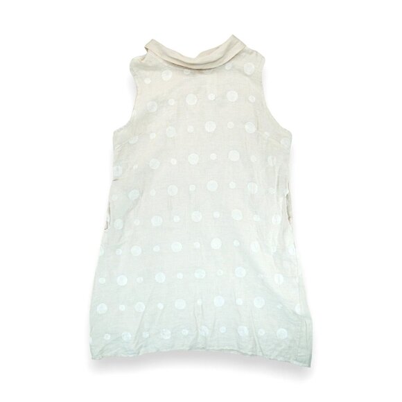 NWT Puro Lino Dress Women 3X Linen Shift Italy Work Party Dots‎ Beige Sleeveless - Picture 6 of 10
